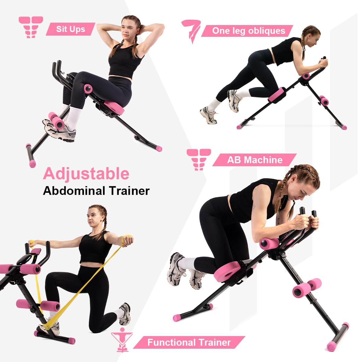 TOUSAINS Core & Abdominal Trainers AB Workout Machine, Adjustable Home Gym Exercise Machine for Waist, Arms, Butt & Full Body Toning, Ab Cruncher Fitness Equipment with Padded Seat