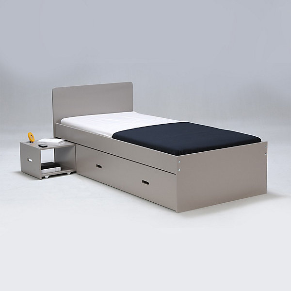 Lit ZENIA 90x190   1 chevet   1 tiroir / Gris