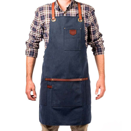 Tablier barbecue en toile waxée et cuir n° 547 | Bleu - Alaskan Maker