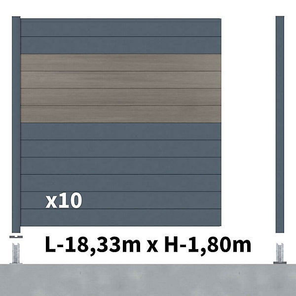 Kit clôture aluminium poteau sur platines - BAHIA &CRUZ Argent H-1,8m
