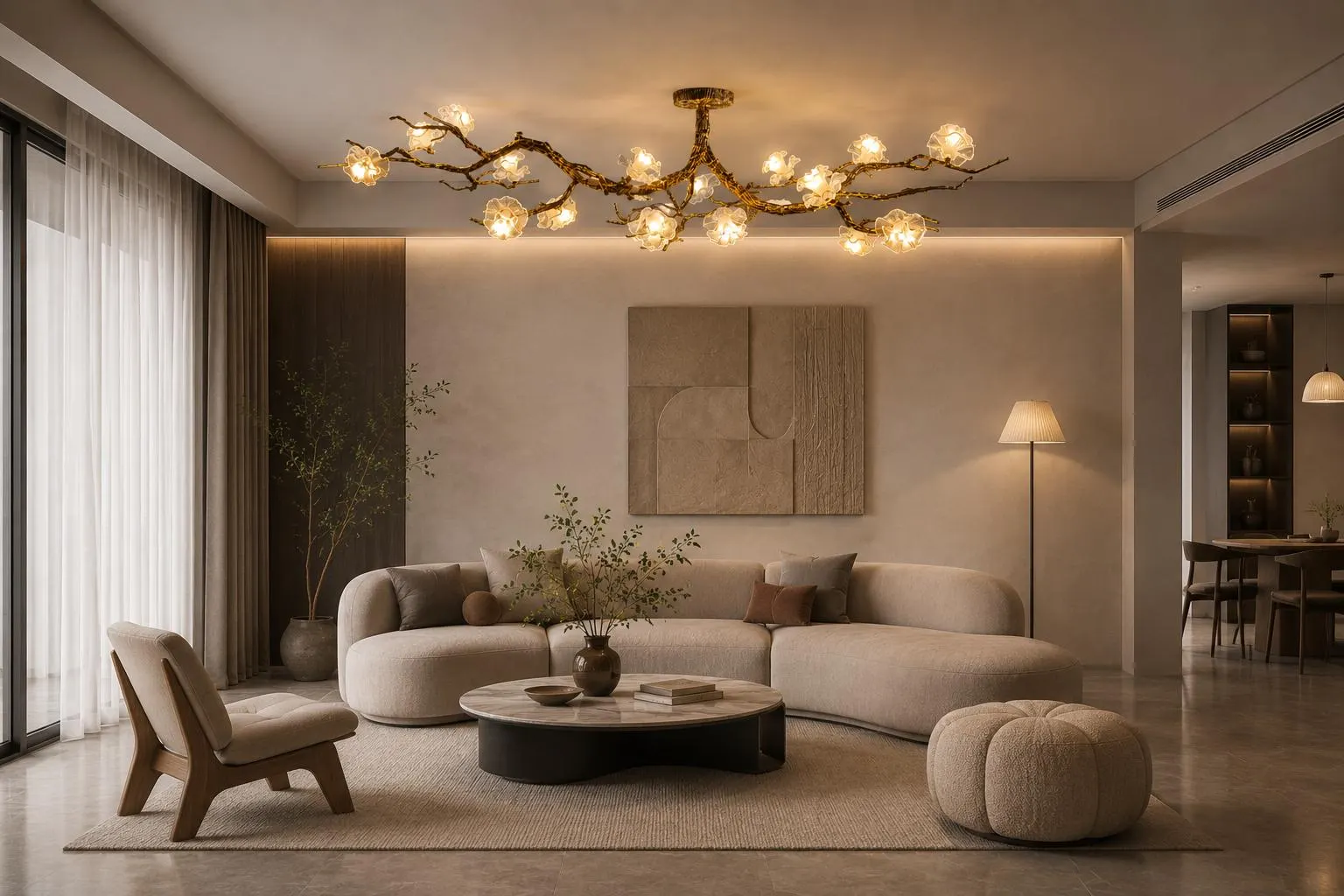 Hand-Forged Botanical Branch Chandelier | Custom Art Nouveau Ceiling Fixture