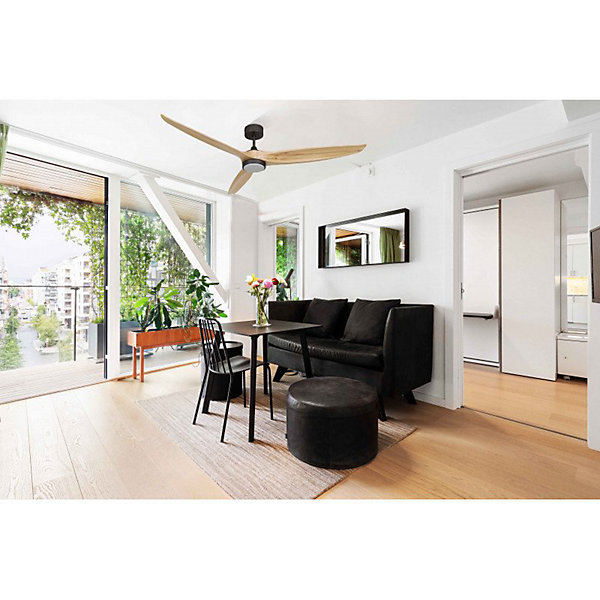 Bolt, Ventilateur déstratificateur d'air, moteur noir sur pales bois claires 166 Cm, 100 % efficace été comme hivers, avec lampe