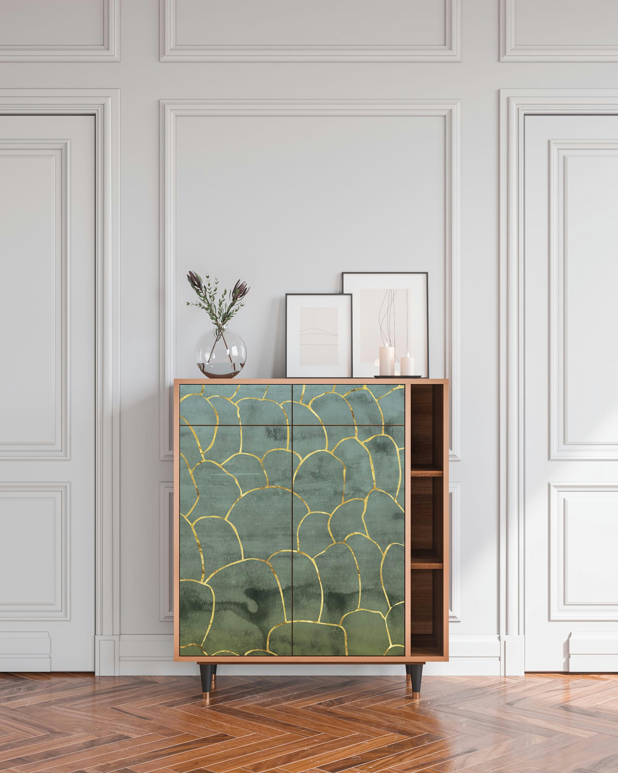 MAGNIFICENT WATER LILY - Buffet  bleu-vert 2 tiroirs et 2 portes L 94 cm