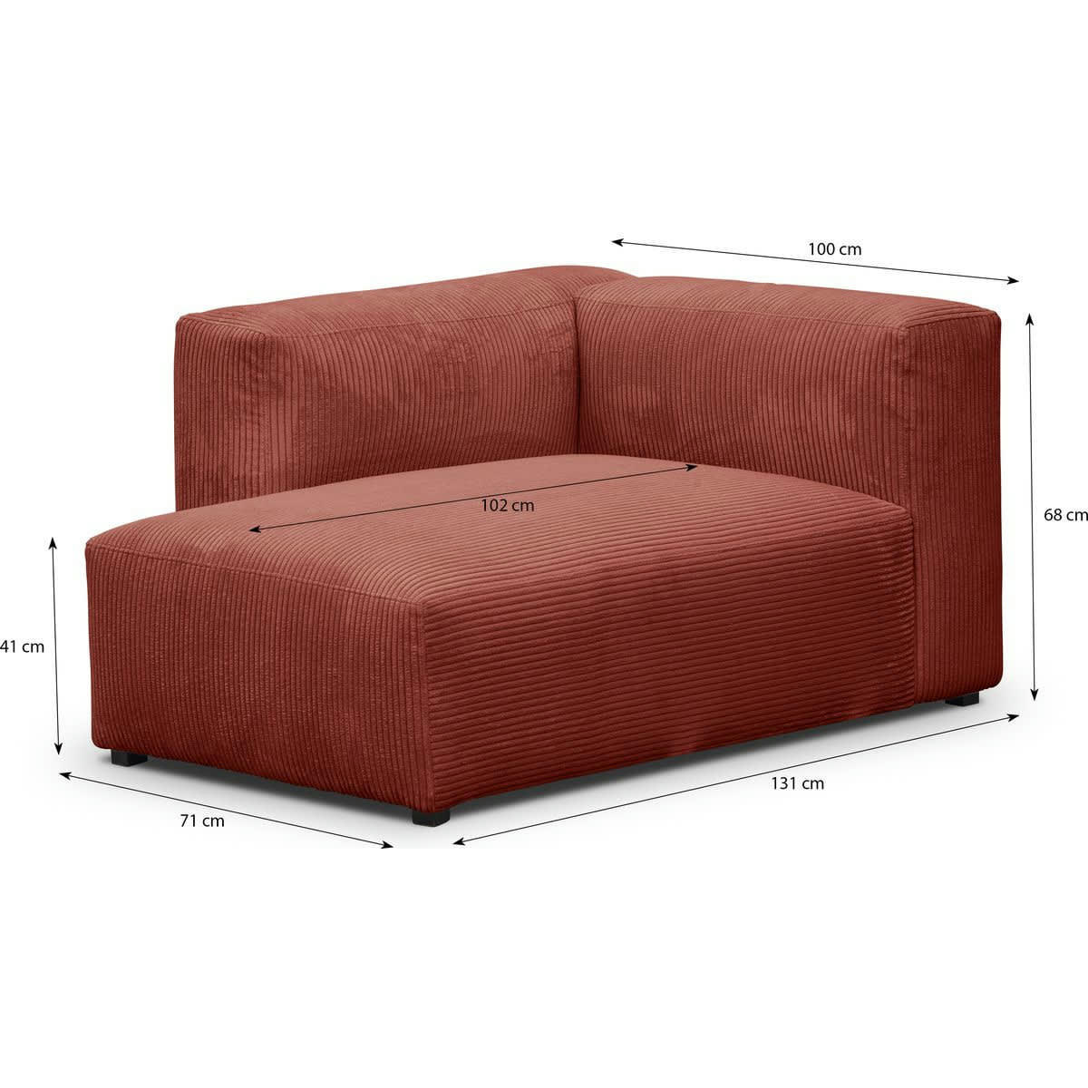 MODULO NEW - Méridienne d'angle à gauche modulable en velours côtelé rouille