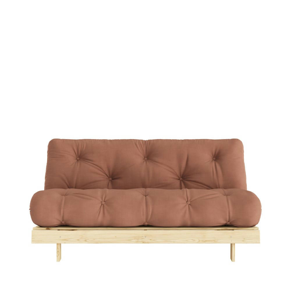 ROOTS - Canapé convertible 2 places 160x200cm en bois et tissu marron argile