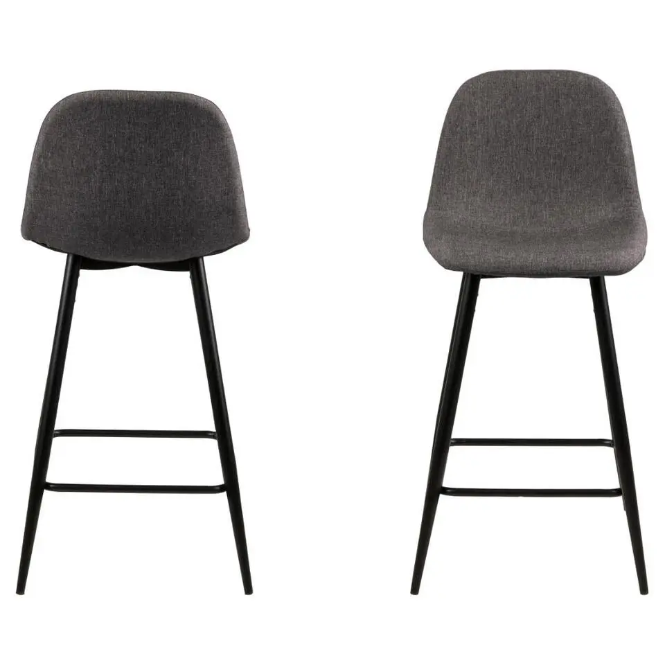 Barstoel Grijs Stof - Zithoogte 65cm - Willy - Set van 2