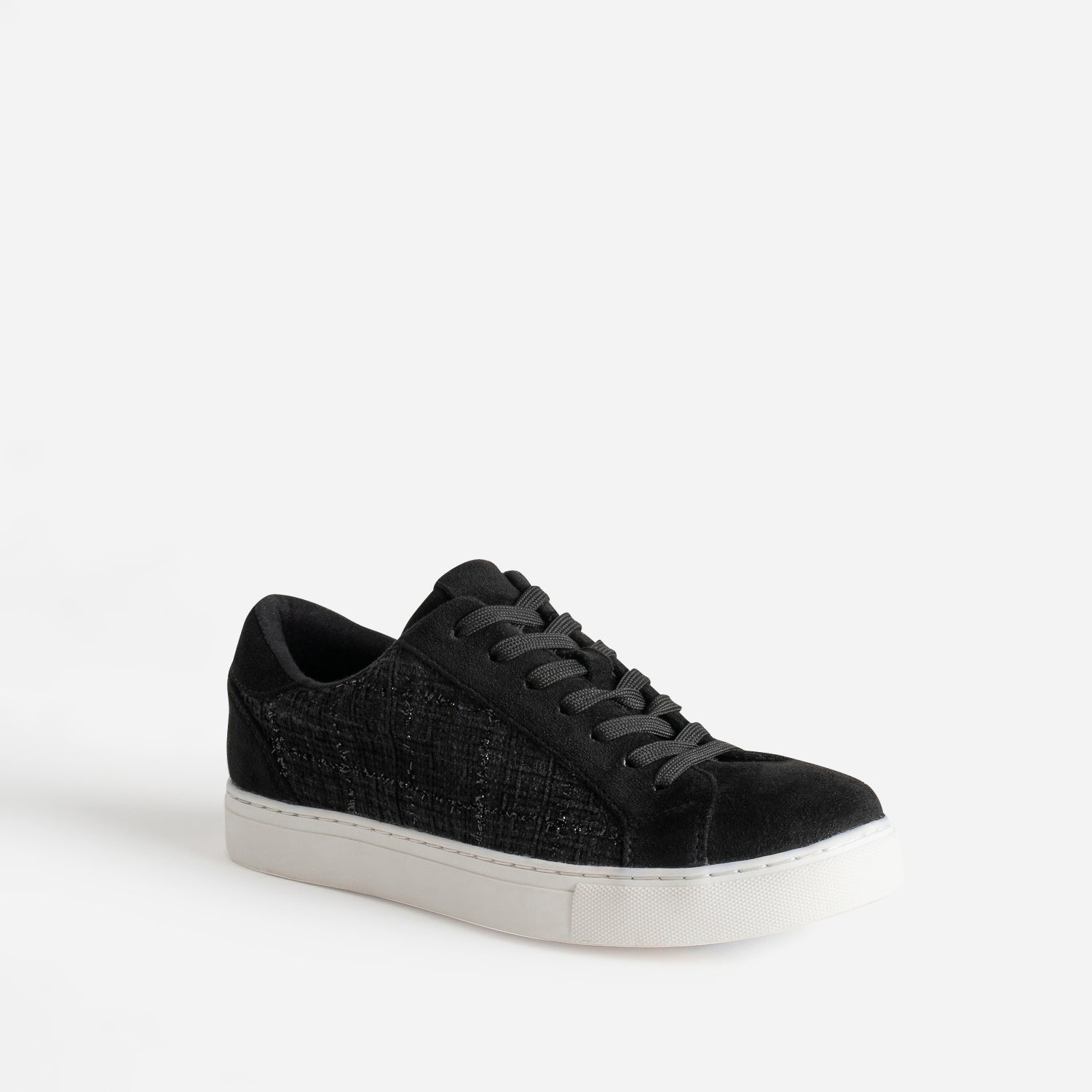 Tennis noire textile motif carreaux pailletés