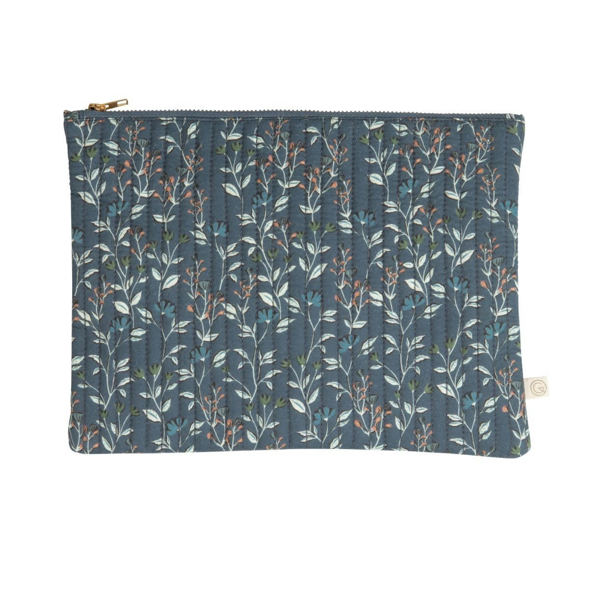 MAINTENANT - Grande pochette en coton imprimé fleuri bleu foncé