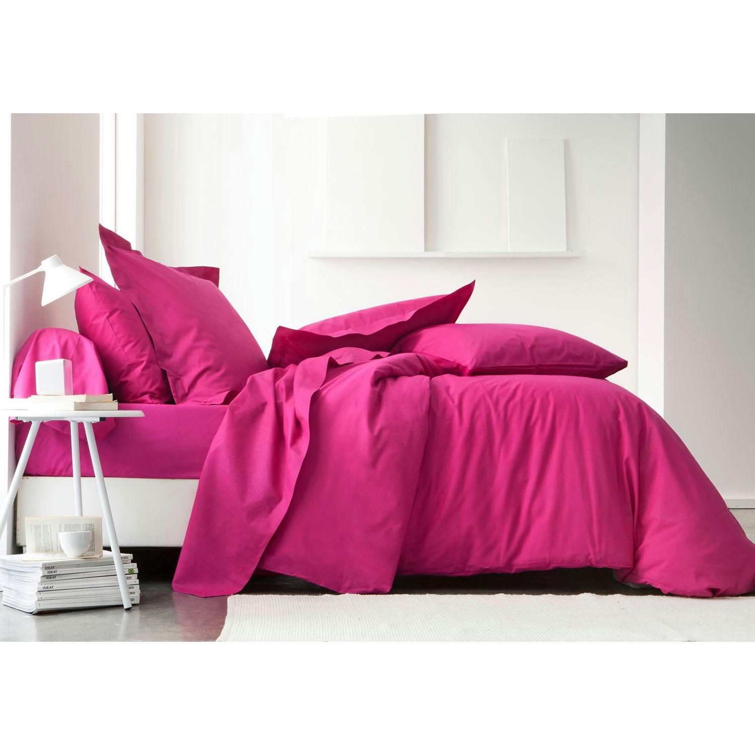 TODAY - Drap plat jus de myrtille 100% coton 57 fils 180 x 290 cm rose