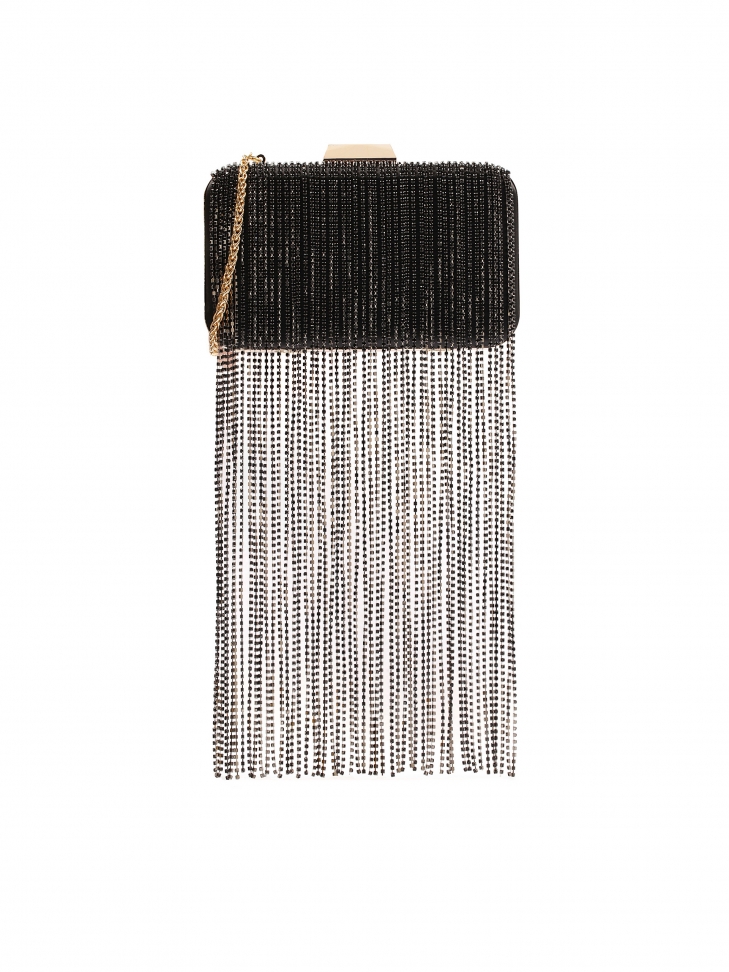 Stiff box bag with long zirconia chains