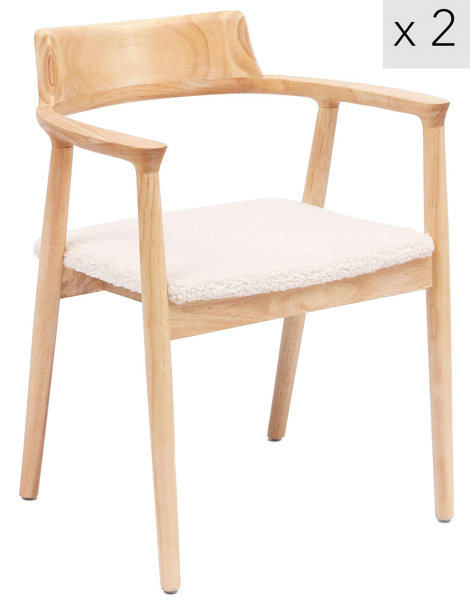 - Lot de 2 chaises en bois massif et bouclettes naturel