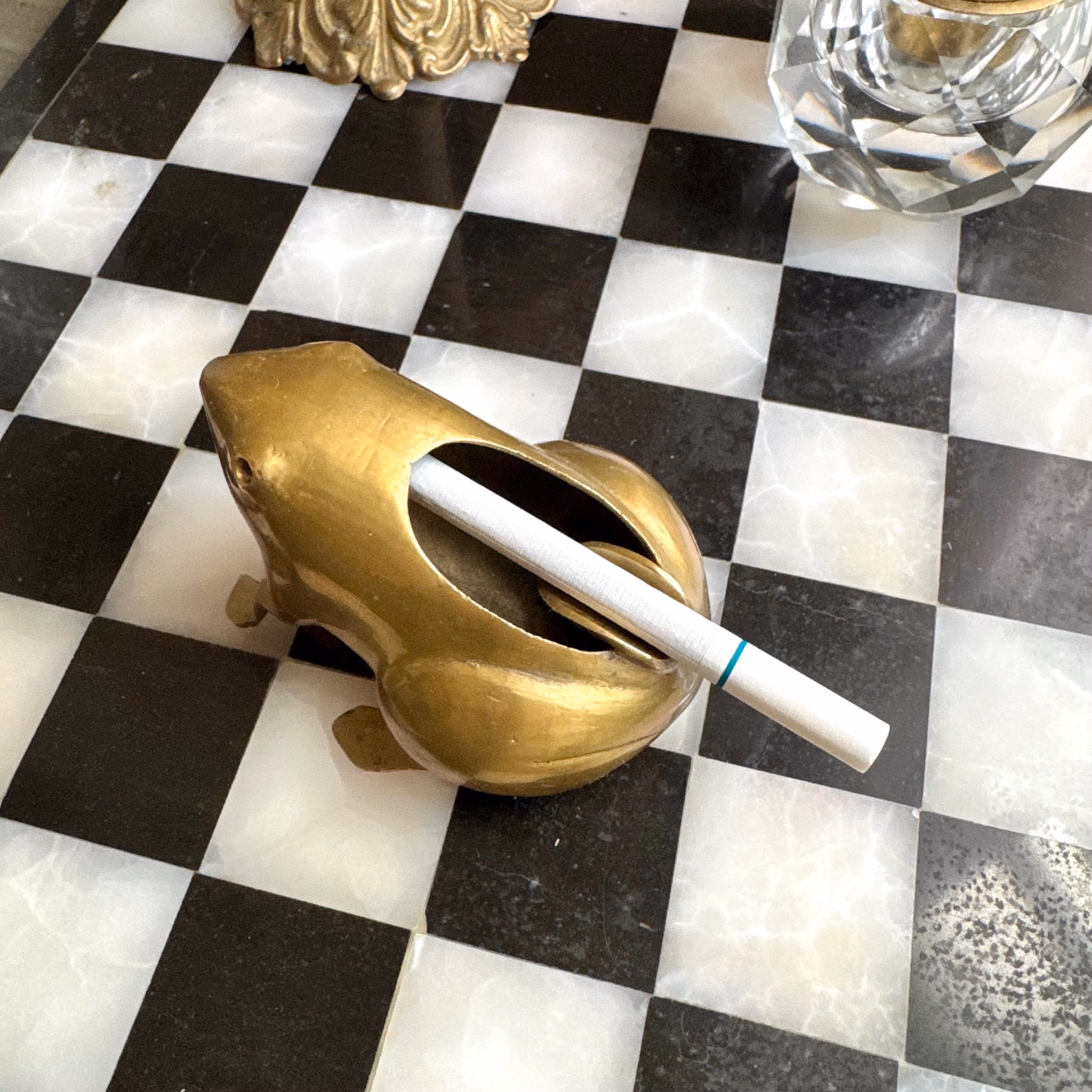 Vintage Brass Frog Ashtray Cigarette Holder | MCM | Paperweight | Made in India