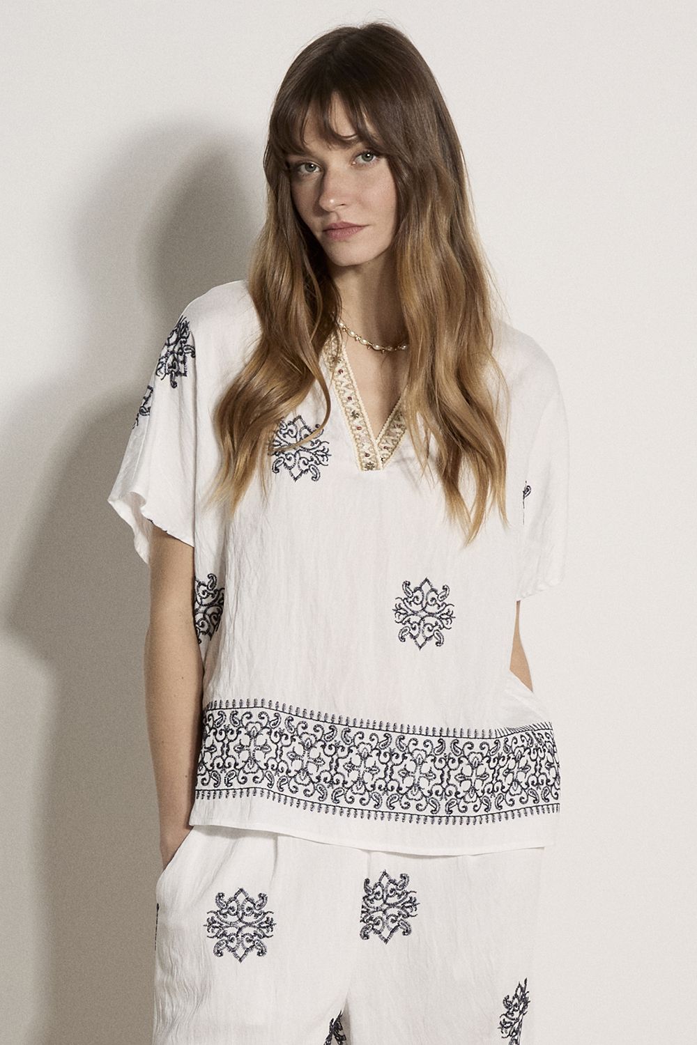 Apricot Paisley Bead Embroidered Blouse