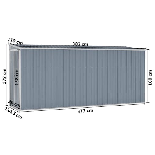 NNEVL Wall-mounted Garden Shed Grey 118x382x178 cm Galvanised Steel