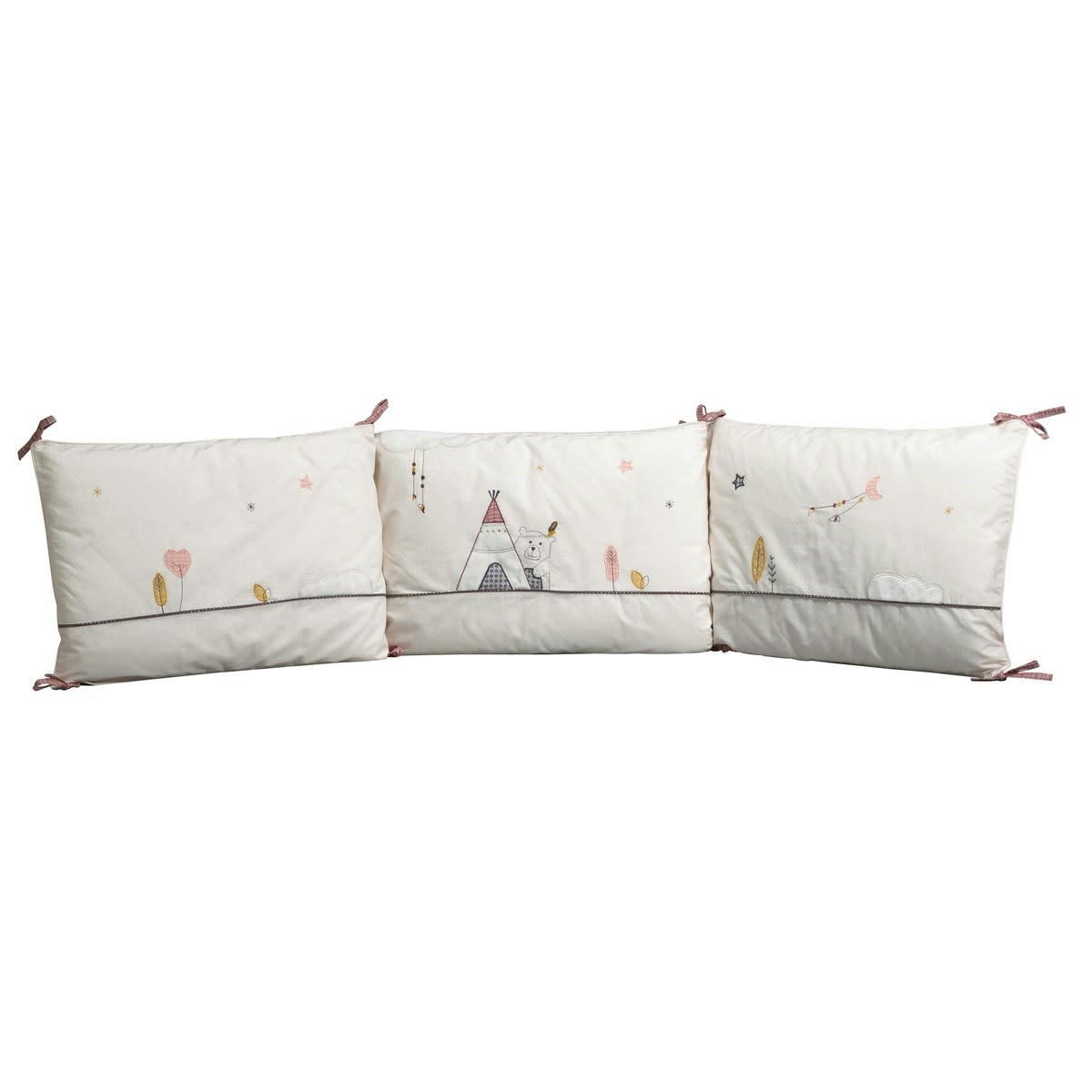 TIMOUKI - Tour de lit bébé déhoussable 180x40cm en coton beige
