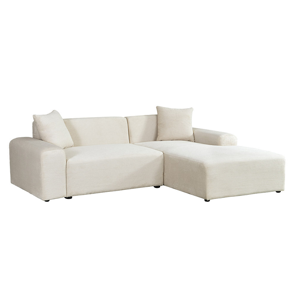 HOME DELUXE Hoekbank met Chaise Longue Rechts - Ribfluweel - Beige