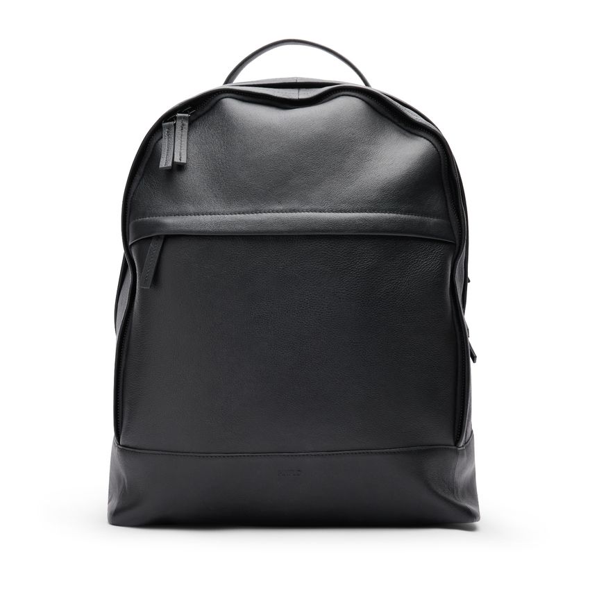 Manfield Zwarte leren unisex rugzak