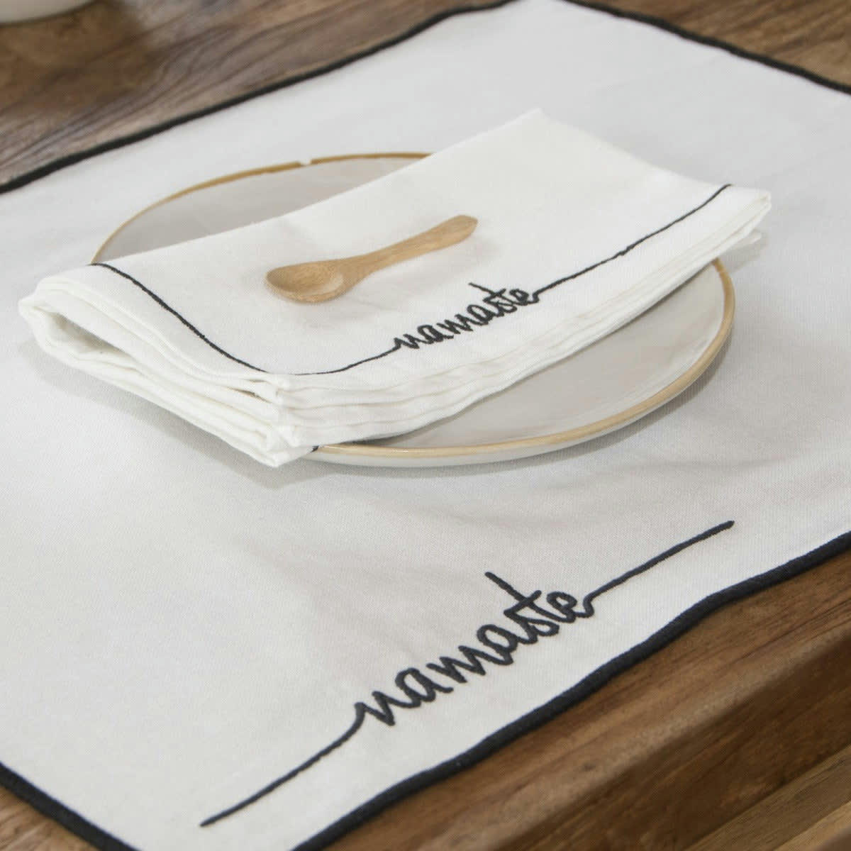 NAMASTE - Sets de table (x4) coton  35x50 blanc / noir