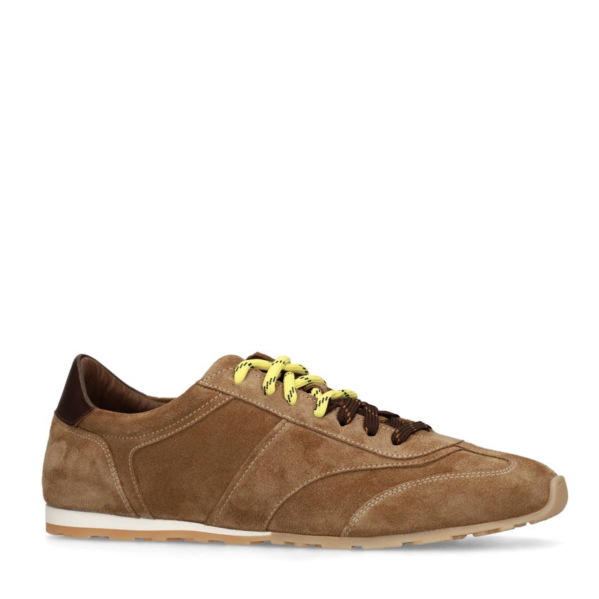 Manfield Beige suède sneakers met dubbele veters