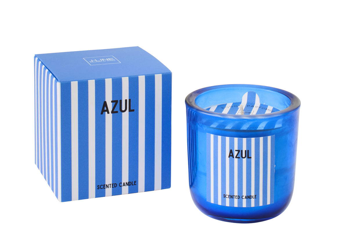 J-Line geurkaars Azul - Salt & Waves - glas - blauw - large