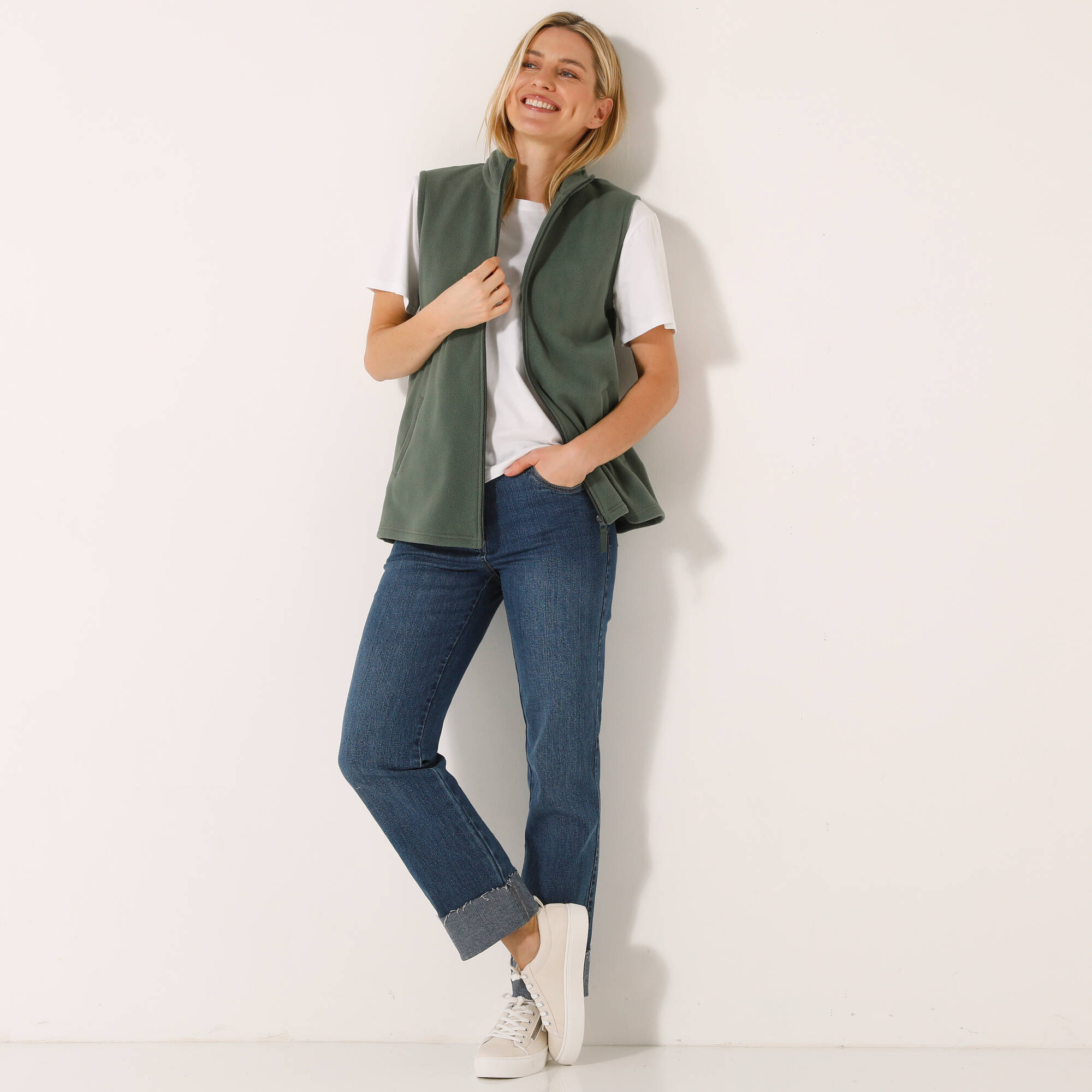Veste zippée maille polaire, sans manches