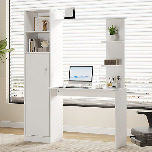 Bureau moderne 123.5x45x168.5 cm - 1 porte - avec étagères ouvertes - MDF - blanc