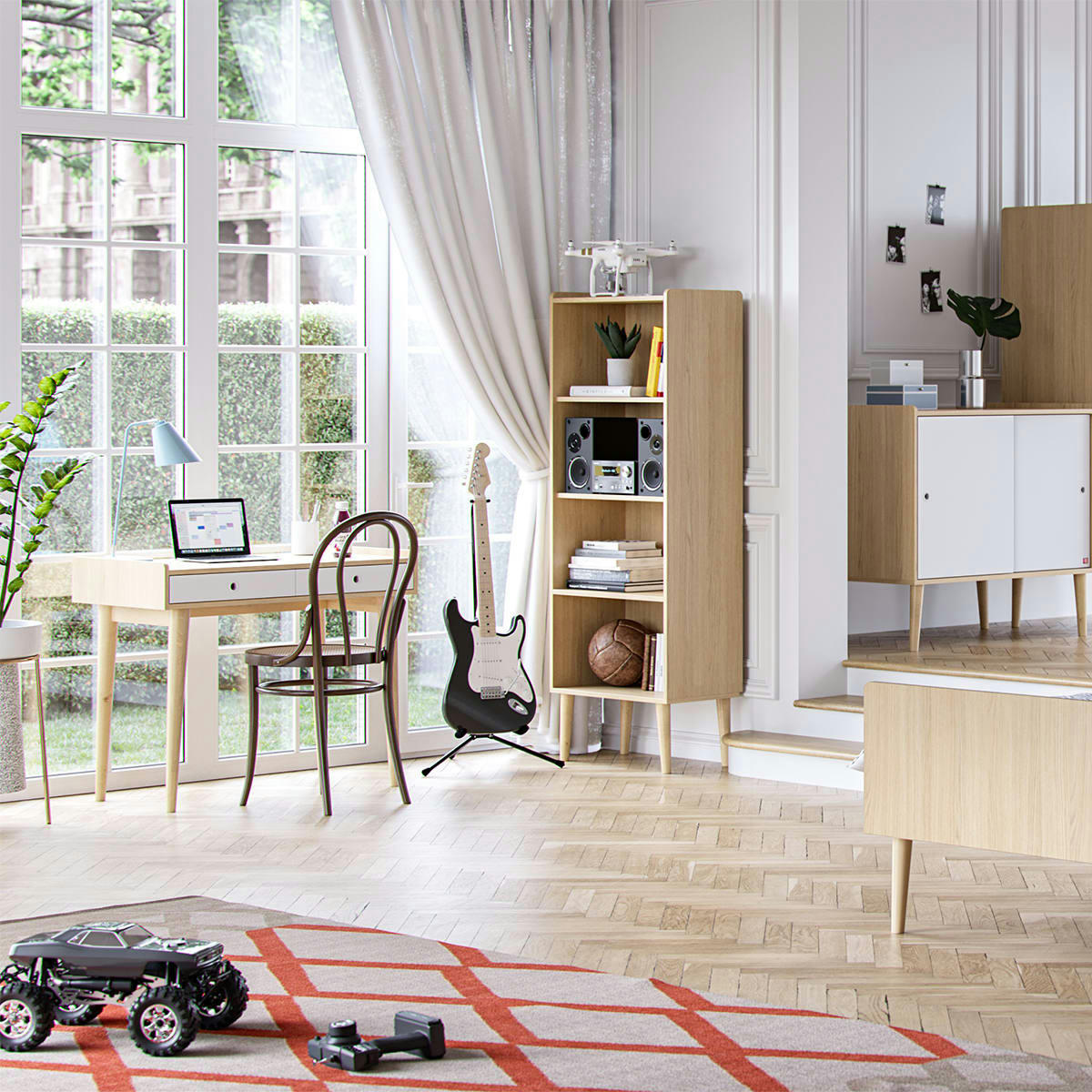 RETRO - Bureau 2 tiroirs naturel