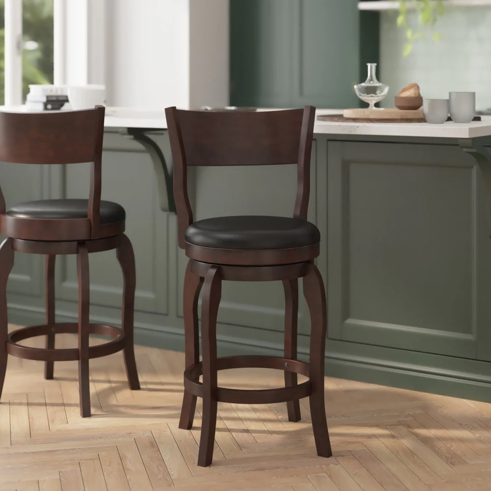 Commercial Upholstered Wooden Swivel Counter Stool