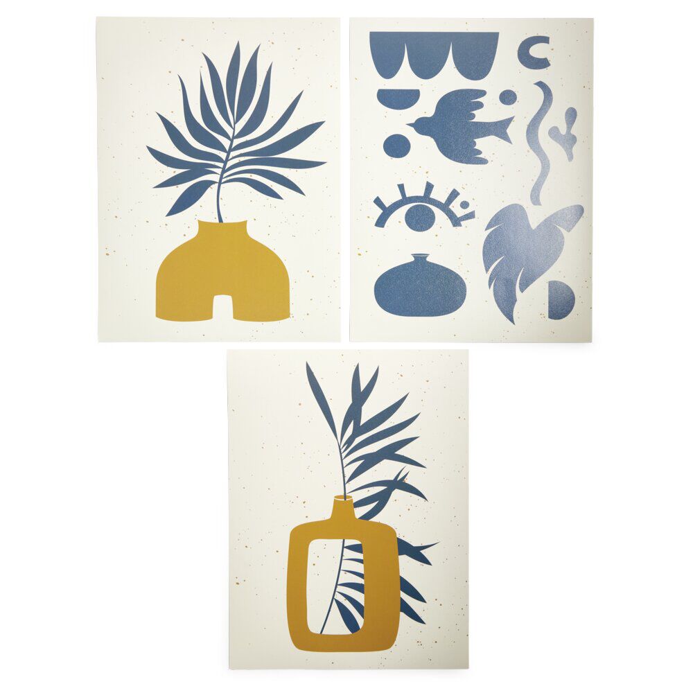 Affiche papier orange bleu et beige 30x40cm