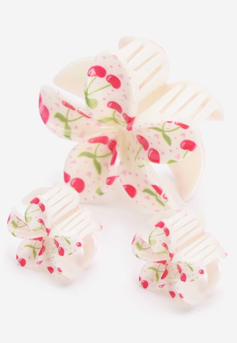 Womens 3pk White Cherry Mini Flower Hair Clips