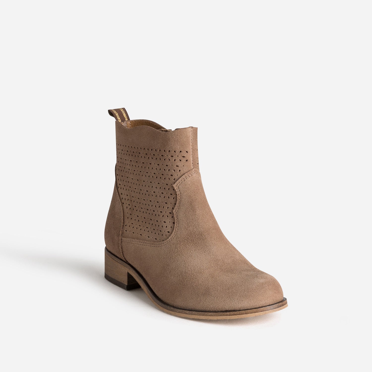 Boots taupe cuir velours détails ajourés