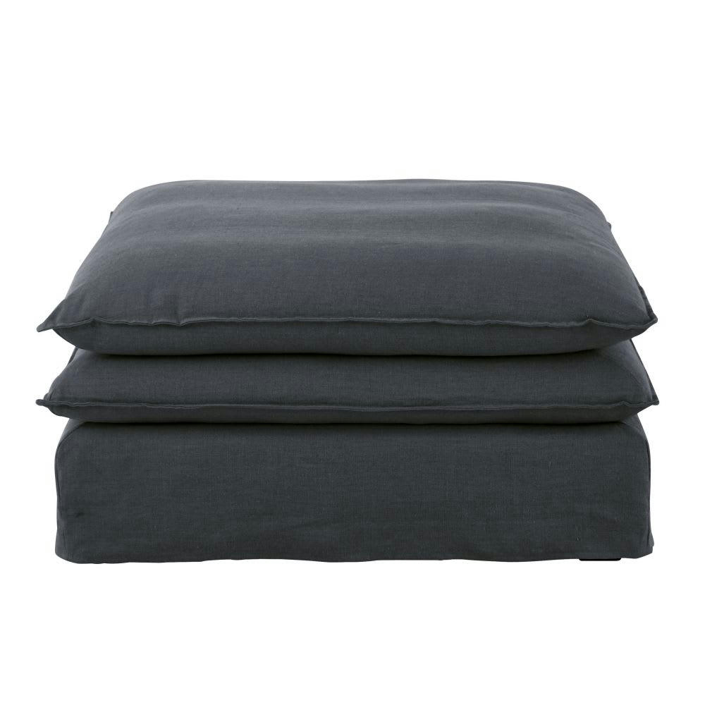 Pompei - Pouf pour canapé modulable en lin gris anthracite
