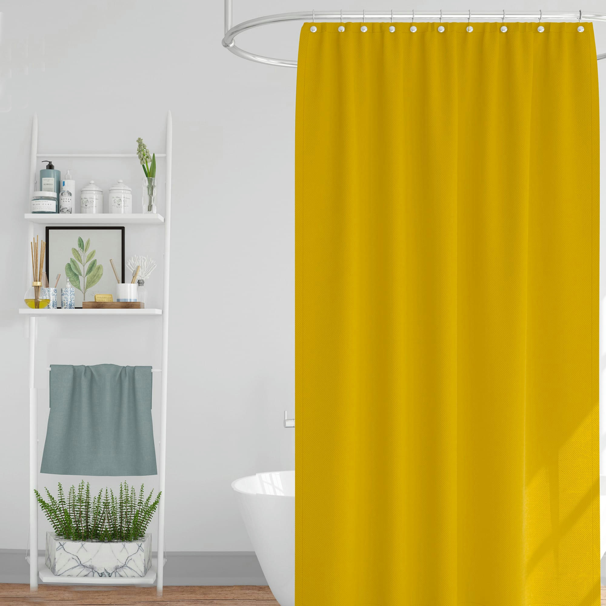 - Rideau de douche classique tissu jacquard uni jaune
