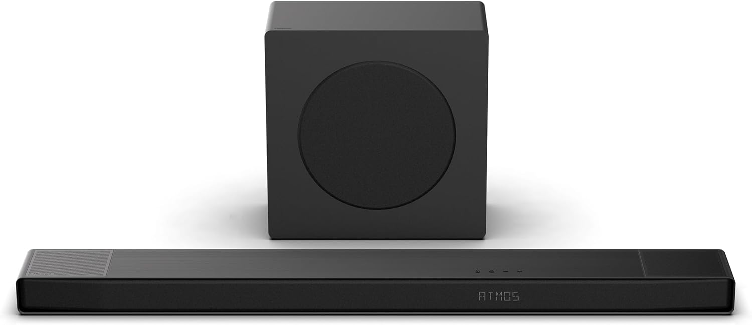 Hisense AX3120Q 3.1.2Ch Sound Bar with Wireless Subwoofer  Dolby Atmos  DTS:X  Bluetooth 5.3  Roku TV Ready  HDMI/AUX/ARC/Optical/USB  EzPlay 3.0  7 EQ Modes  Hi Concerto  Black