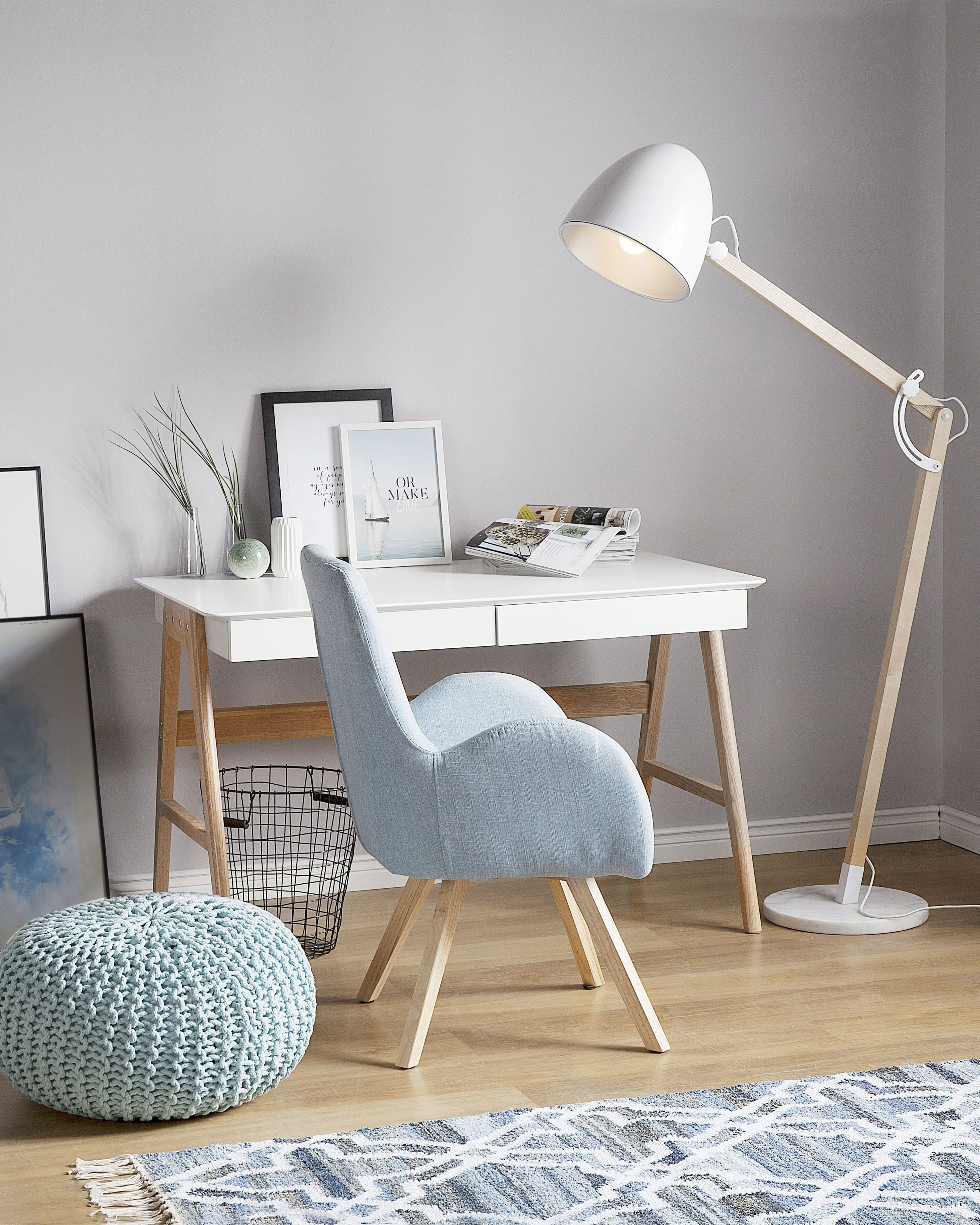 Floor Lamp HETTON Adjustable Oak Wood White