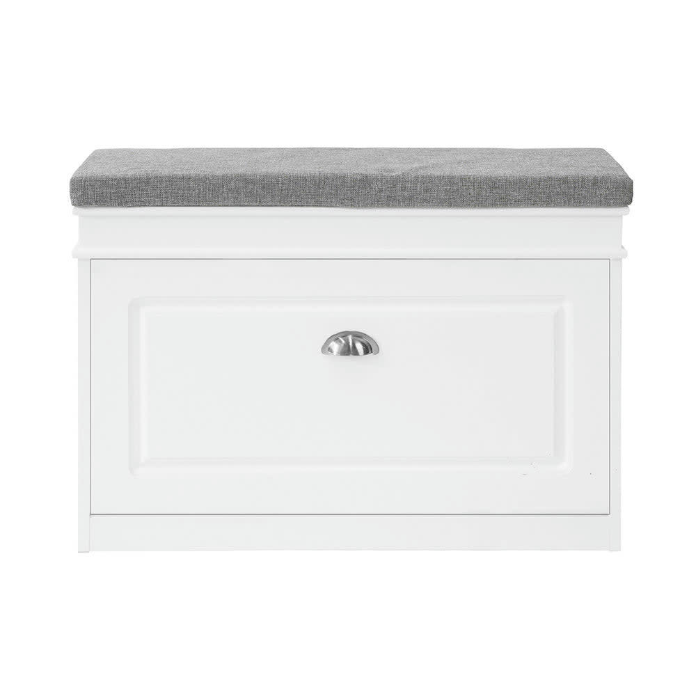 - Banc à chaussures avec porte abattante largeur 75cm effet bois blanc