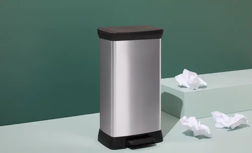 type A Slim Silver Plastic Rectangular Step Garbage Can, 50-L