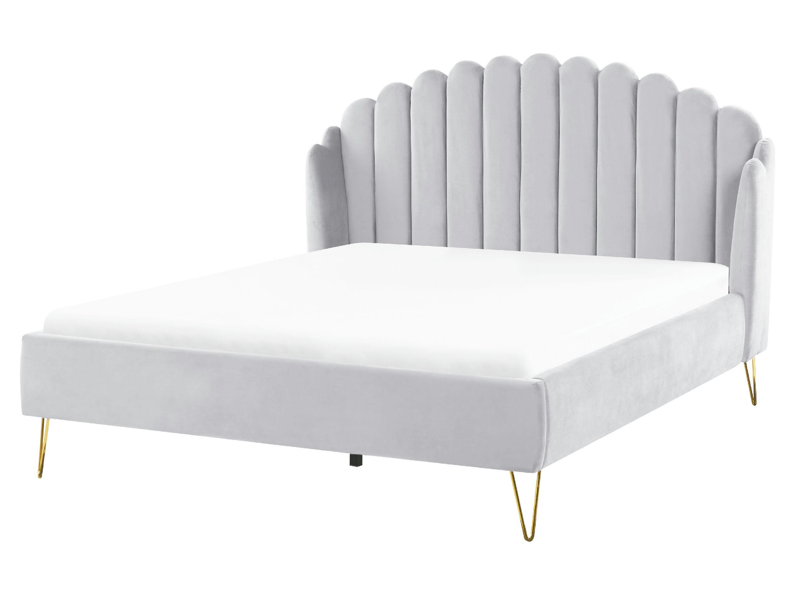 AMBILLOU - Lit double en tissu gris 160x200