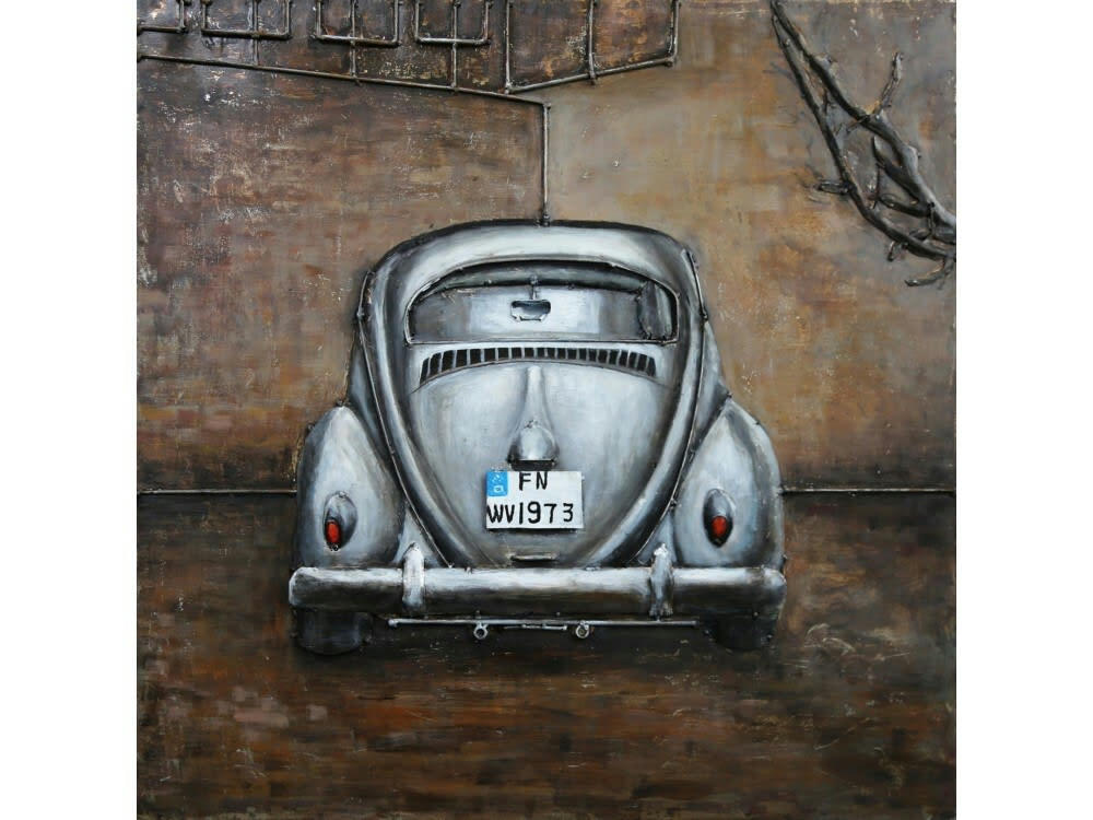 MÉTAL BRASS - Tableau relief en métal coccinelle grise 60x60