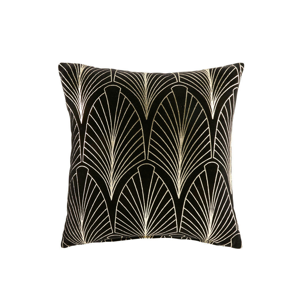 OSCAR - Coussin en velours noir motifs graphiques dorés imprimés 45x45