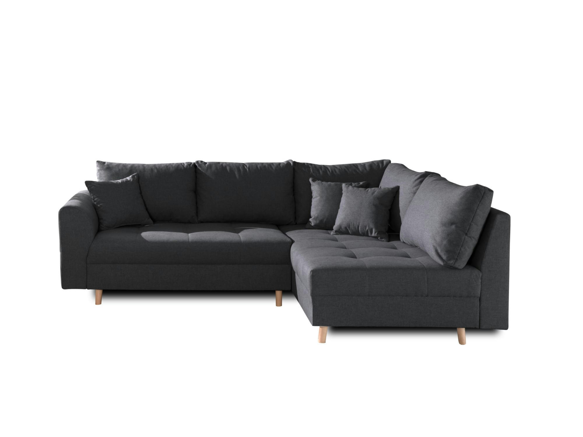 RUNE - Canapé d'angle droit convertible 4 places en tissu gris foncé
