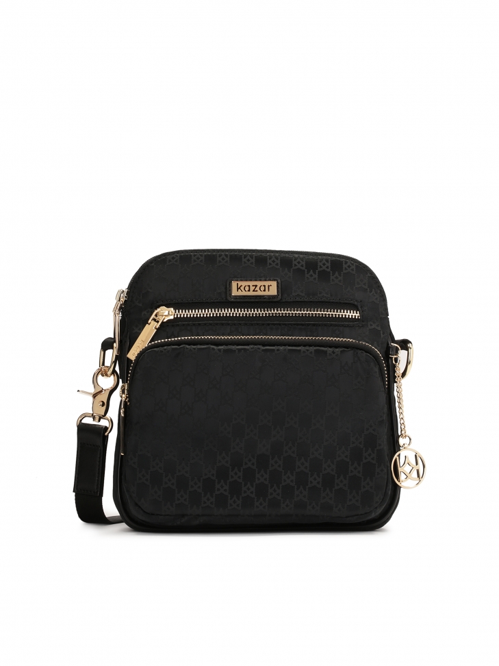Ladies versatile black fabric messenger bag