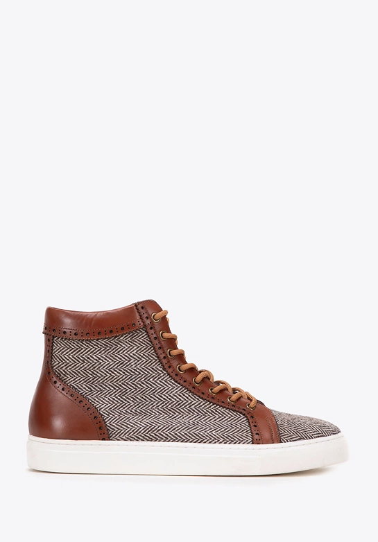 Męskie sneakersy skórzane wysokie brązowe
