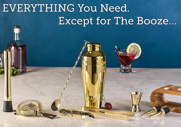 NNEOBA 10-Piece Bartender Cocktail Bar Set with Bamboo Stand