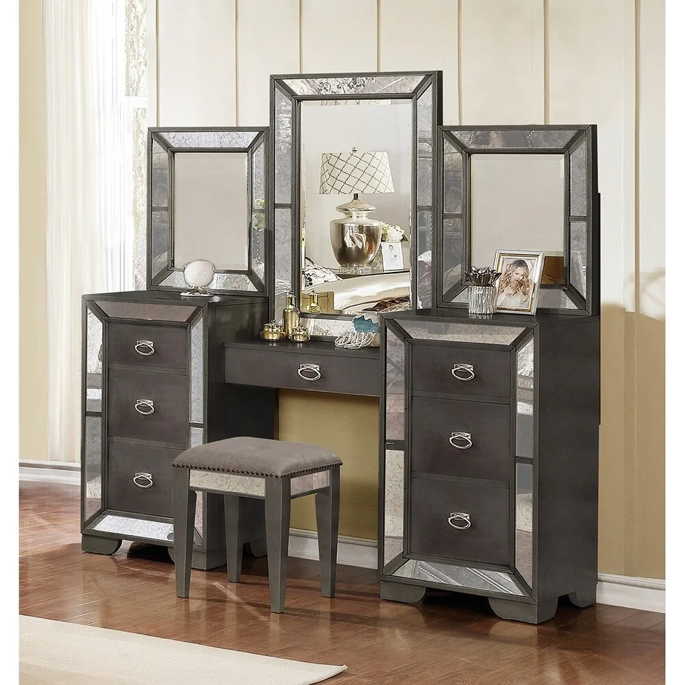 Best Quality Furniture 3-Piece Victoria Bedroom Set w/ Vanity Set