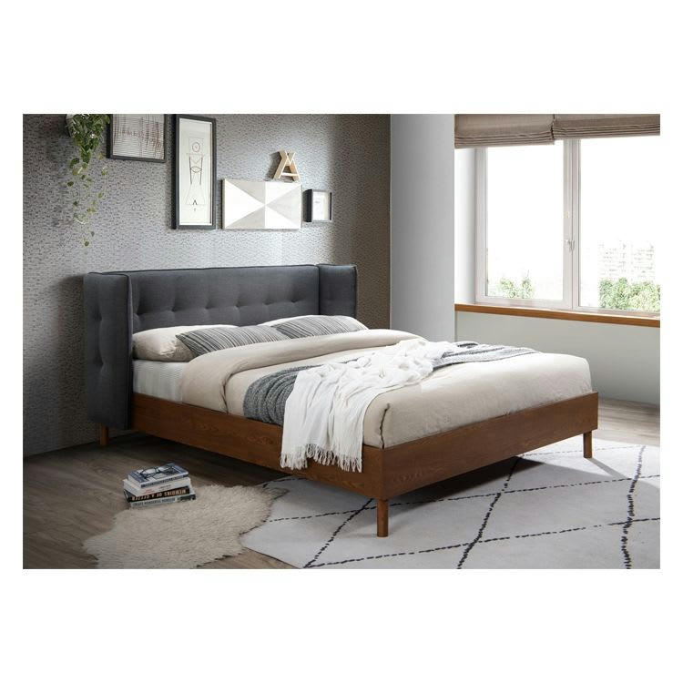 LOCO - Lit double 140x190 cm en tissu gris foncé