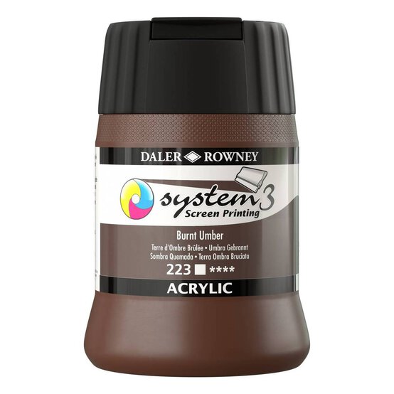 Daler-Rowney System3 Burnt Umber Screen Printing Acrylic Ink 250ml