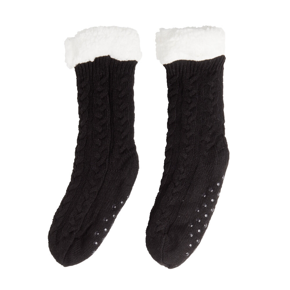 Chaussettes d'intérieur doublées peluche rose TU
