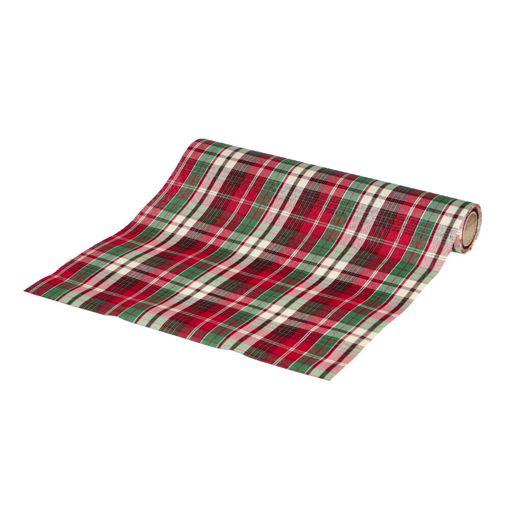 Chemin de table motif tartan rouge et vert 3m