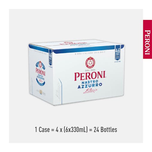 Peroni Nastro Azzurro 5%, Crisp & Refreshing Beer, Delicately Balanced Lager, 5% ABV, 330mL (Case of 24 Bottles)
